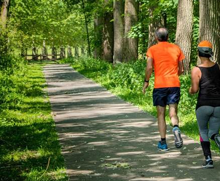Zwei Jogger auf einem Waldpfad